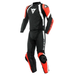 Dainese Avro 4 Leather 2Pcs Suit Black Matt Fluo Red White