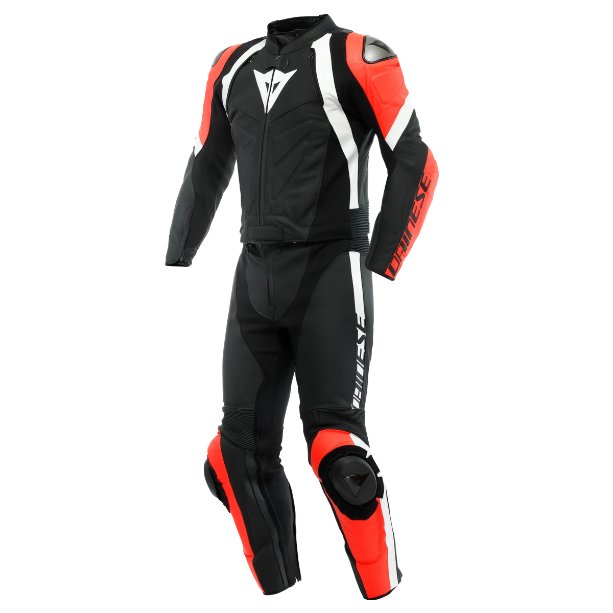 Dainese Avro 4 Leather 2Pcs Suit Black Matt Fluo Red White 1 Dainese Avro 4 Leather 2Pcs Suit Black Matt Fluo Red White