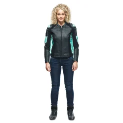 Dainese Racing 4 Lady Leather Jacket Perf. Black Acqua Green -Motorfietsuitrusting Winkel dainese racing 4 lady leather jacket perf. black acqua green 03