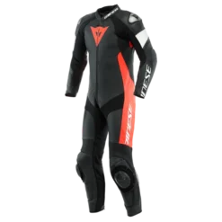 Dainese Tosa 1 Pcs Leather Suit Perf Black Fluo Red White -Motorfietsuitrusting Winkel dainese tosa 1 pcs leather suit perf black fluo red white 1