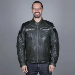 Helstons Trevor Leather Rag Green Black Jacket -Motorfietsuitrusting Winkel helstons trevor leather rag green black jacket 1