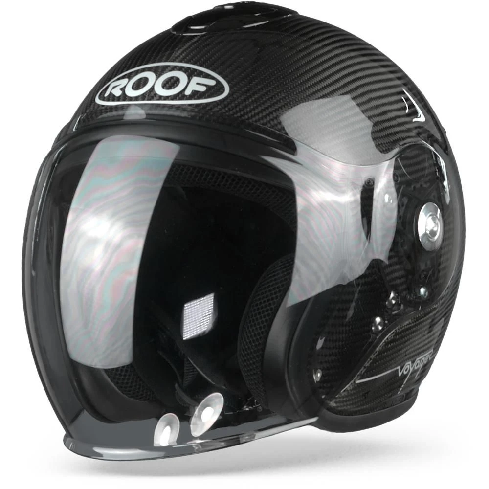 ROOF Voyager Carbon Glans Zilver Strip Jethelm 4 ROOF Voyager Carbon Glans Zilver Strip Jethelm - Afbeelding 4