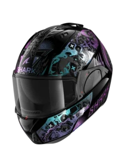 Shark Evo ES K-Rozen Zwart Violet Glitter KVX Systeemhelm -Motorfietsuitrusting Winkel shark evo es k rozen black violet glitter kvx 1