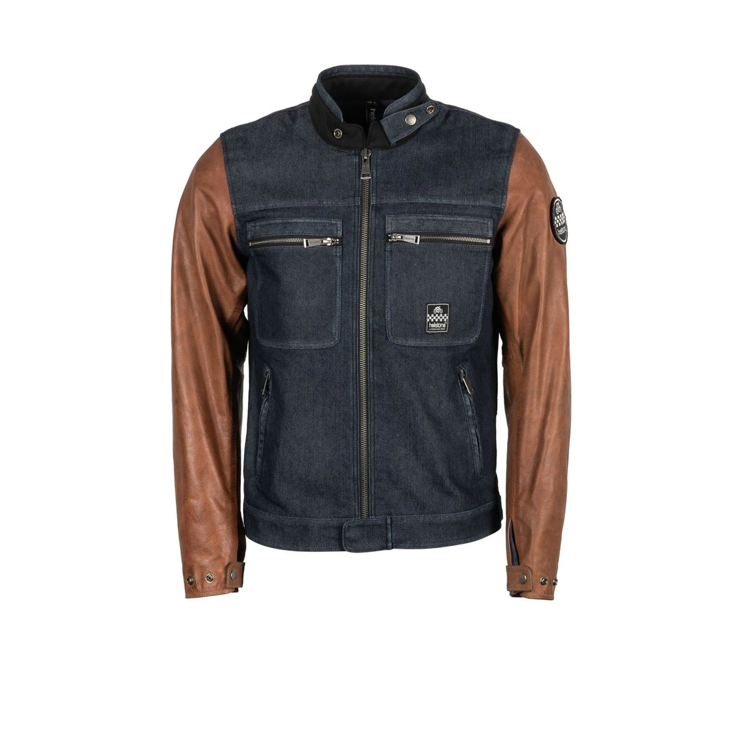 Helstons Winston Canvas Cotton Leather Blue Brown Jacket 2 Helstons Winston Canvas Cotton Leather Blue Brown Jacket - Afbeelding 2